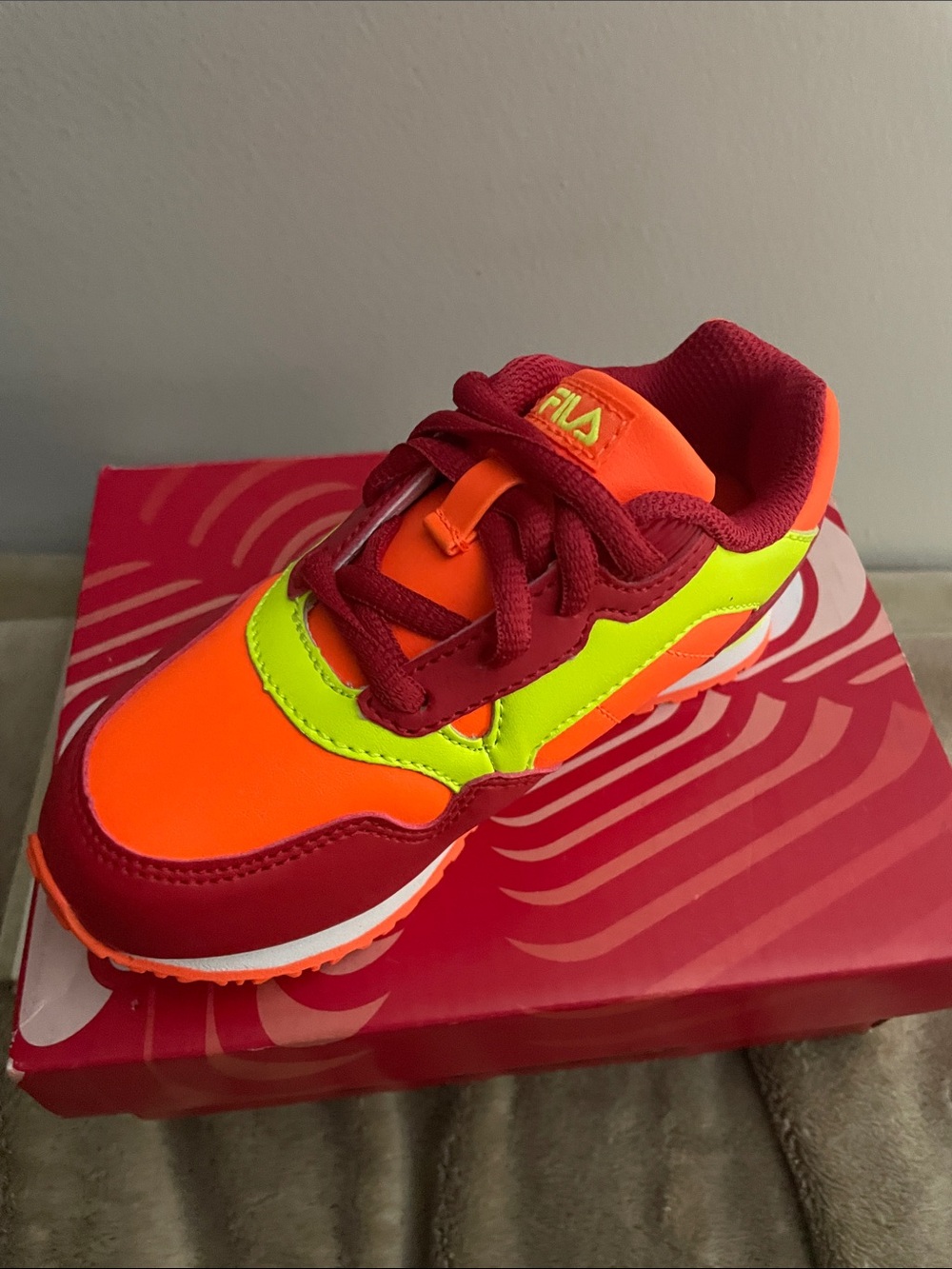FILA Kids Orange, Neon Yellow & Burgundy Athletic Sneaker